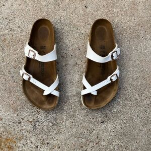 Birkenstock White womens Double-Buckle Slide Sandals